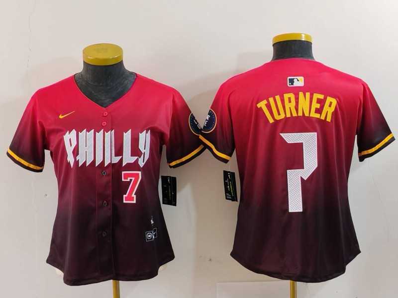 Women%27s Philadelphia Phillies #7 Trea Turner Number Red 2024 City Connect Limited Jerseys